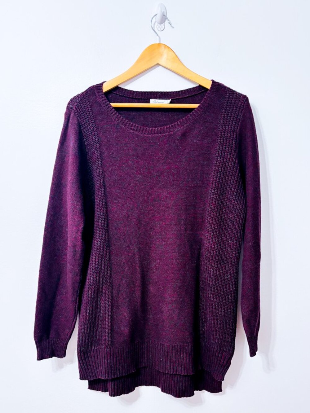 REITMANS Burgundy Scoop Neck Textured Knit High Low Sweater Large